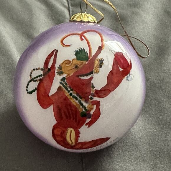 The Beach Combers Mardi Gras Gator & Crawfish Glass Painted Christmas Ornament - Picture 10 of 16